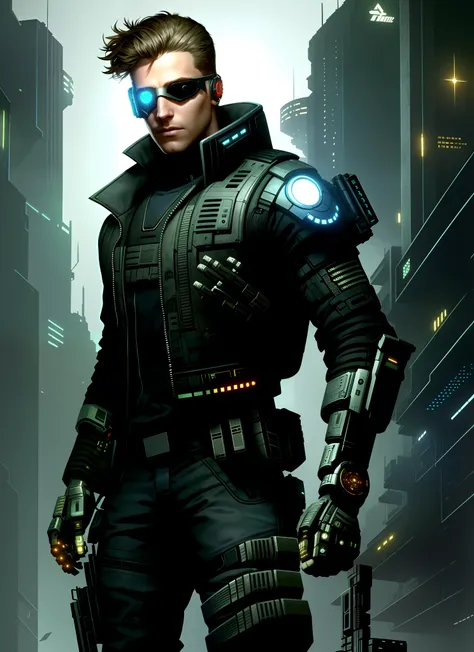 a futuristic cyberpunk hacker a cybernetic eyepatch, upper body, highly detailed, intricate, sharp details, dystopian mood, sci-fi character portrait by gaston bussiere, craig mullins