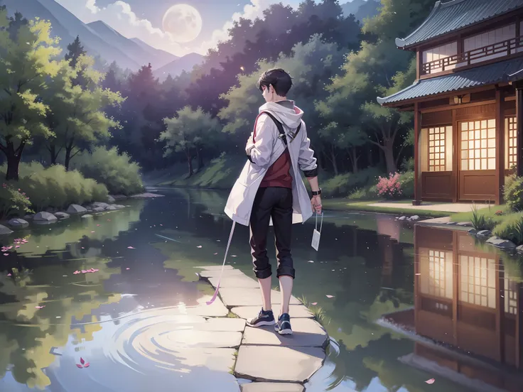 a cool teenager walks toward , back,