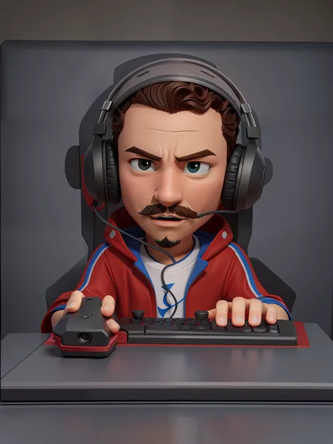 there is a cartoon character with headphones and a keyboard, 3 d render stylized, streamer do twitch / jogador ludwig, 3 d rende...