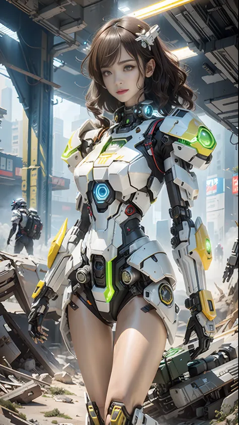 ((Best quality)), ((masterpiece)), (highly detailed:1.3), 3D,Shitu-mecha, beautiful cyberpunk women with her mecha in the ruins of city from a forgoten war, ancient technology,HDR (High Dynamic Range),Ray Tracing,NVIDIA RTX,Super-Resolution,Unreal 5,Subsur...