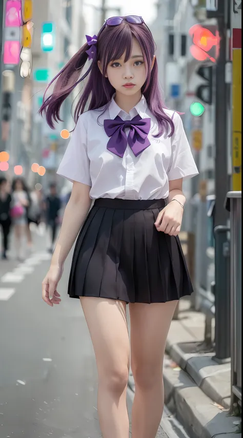 (8k, raw photo, best quality, mastery:1.3),(realistic,photo-realistic:1.37),(looking viewer:1.331),(purple hair),posing,tokyo st...