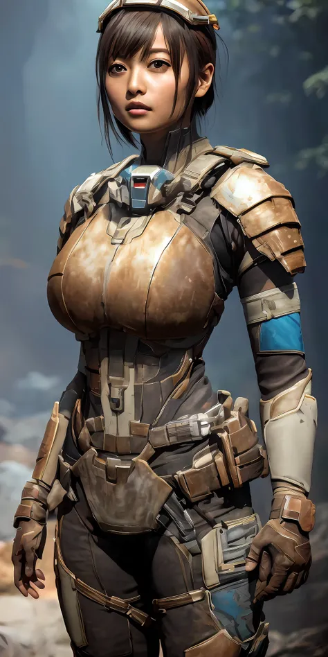 1 girl in dead space suit without helmet stands imposing in a USG Ishimura. (gigantic breasts:1.2), perfect body: 1.4, Slim abdomen: 1.3 , Moonlight highlights your muscles and scars. The scenery is lush and mysterious, with futuristic tech and surrounding...