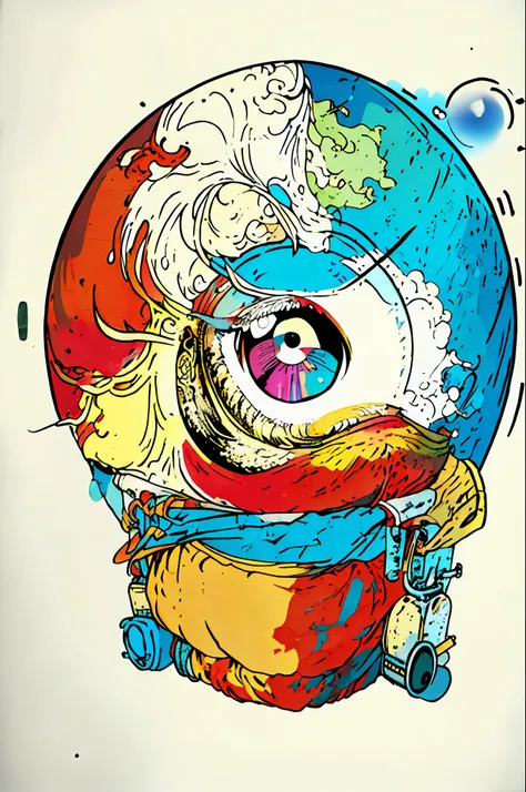 hands, colorful, vintage style, (t-shirt design), masterpiece realistic volumetric light, eyes, lots of eyes