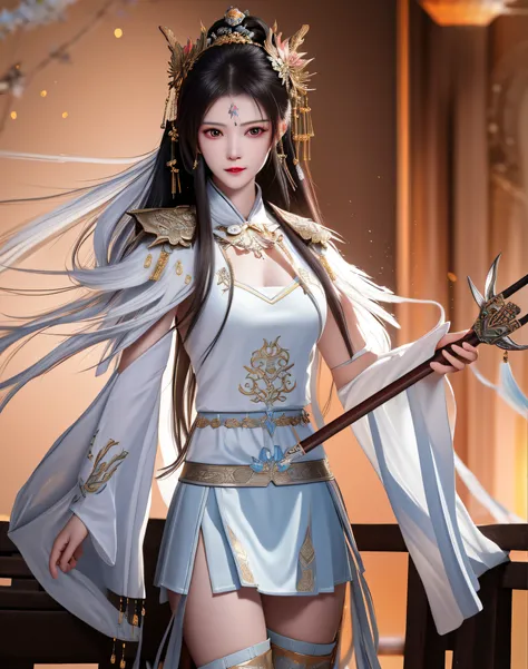 best quality, masterpiece, high resolution, 1girl, ancient chinese battlefield background, metal armor, cape, metal collar, ancient spear, hair ornament, necklace, jewelry, beautiful face, upon_body, tyndall effect, realistic, dark studio, edge lighting, d...