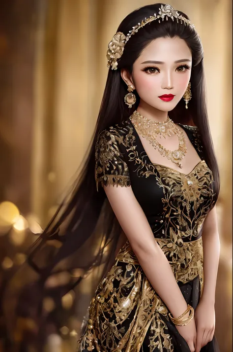 photorealistic,fullbody shot,cinematic shot, studio lighting, shot Phase One, ISO 100, natural lighting , sharpen , lightroom, fine art photography, hyperdetailed, highly detailed, 8 k, sharp details on face, photography, woman, java wedding woman in b...