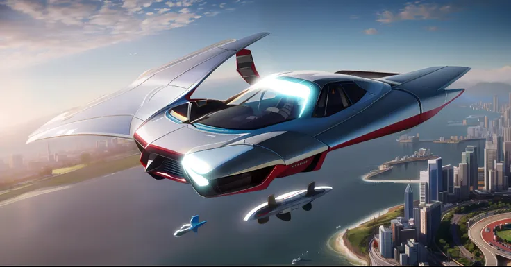 flying car, realistic image, cinema