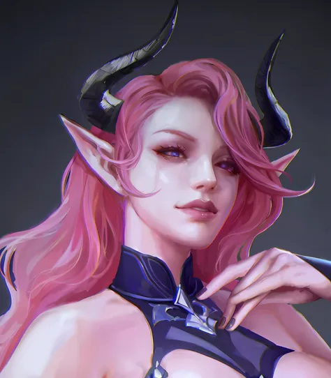 there is a woman with horns and a dress on posing, portrait of a female demon, dnd portrait of a tiefling, tiefling, succubus in...