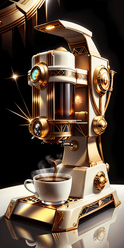 concept art white background art deco eye gold diamond coffee machine bespoke black background