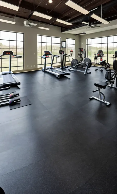 here is a gym room with a pair on the floor, background a gym, working out, in a gym, local gym, on a dark background, lifting w...