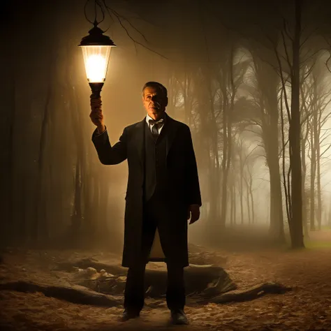 once upon a time, in a large room dominated by darkness, there was a fearful man holding a lighted lamp in his hand.