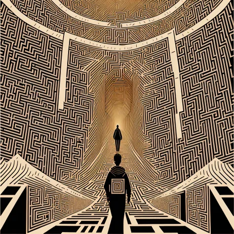 in this illustration, an individual is depicted walking through a complex and confusing labyrinth. the maze symbolizes the socia...