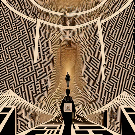 in this illustration, an individual is depicted walking through a complex and confusing labyrinth. the maze symbolizes the socia...