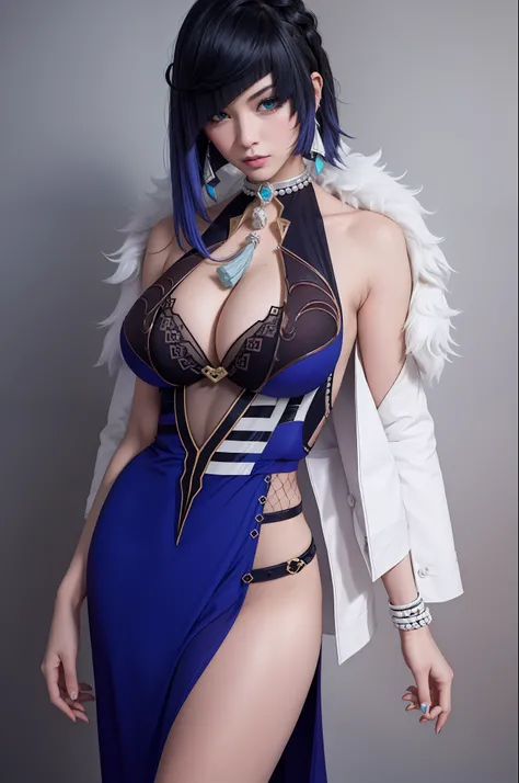 Closeup shot, Best quality, masterpiece, ((1girl, solo:1.2)), tall, beautiful, muscular, wearing a sexy halter neck sleeveless black dress, mature, attractive, cool, edgy, dominating, evil, rich, stylish, cleavage, big boobs, model, seductive
