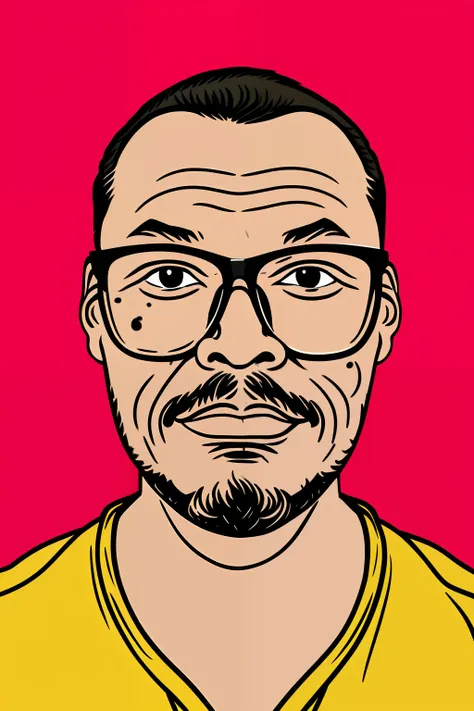 guttonerdvision4, portrait of a man wearing glasses, detailed skin, vector, splash background ink