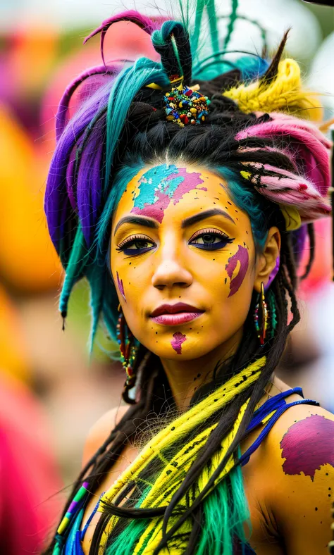 amidst the enchanting world of the burning man festival, a beautiful european model with mesmerizing dreadlocked hair gracefully...