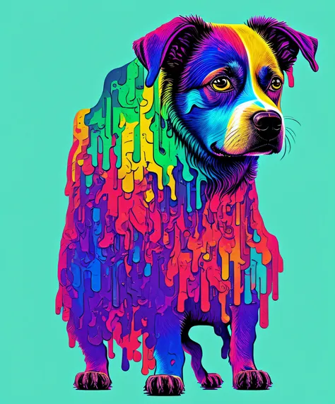 (a portrait of cyberpunk dog with colorful fluid l:1) ,  t-shirt logo in the style of tapered  fine outline,  orthographic-view,...