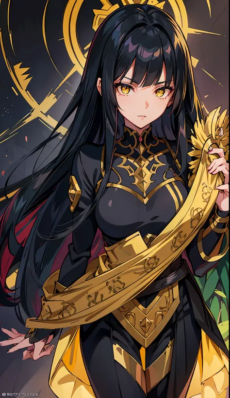 anime image of a woman with long black hair and yellow eyes, vanitas, black anime pupils in her eyes, close up of a young anime ...