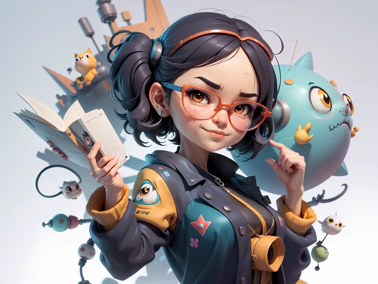 (Masterpiece), (Excellent), (Super Meticulous), (Full Body: 1.2), Super Young Woman, Beautiful, Sexy, Bursting, Oriental Face, TV Anchor, Bust Portrait Illustration, Alone, Black Suit, Blue Tie, Silver Glasses, Slightly Chubby Face, Very Clean Face, No Bea...