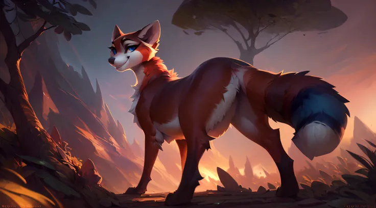 uploaded the e621, by Pixelsketcher, by Bayard Wu, by Thomas Benjamin Kennington , by Einshelm, solo (((wild))), red panda ((taur)) with (fluffy tail) and ((light navy blue eyes)), female, ((voluminous chest)), ((fluffy neck)), ((portrait)), (detailed Boni...