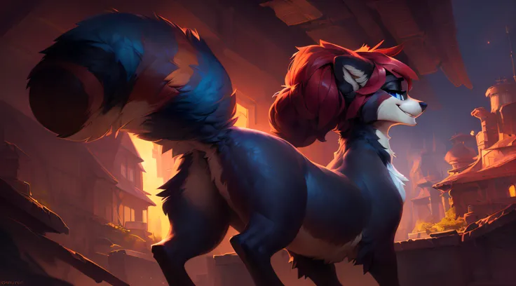uploaded the e621, by Pixelsketcher, by Bayard Wu, by Thomas Benjamin Kennington , by Einshelm, solo (((wild))), red panda ((taur)) with (fluffy tail) and ((light navy blue eyes)), female, ((voluminous chest)), ((fluffy neck)), ((portrait)), (detailed Boni...