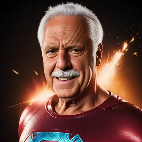 old man superhero, sparks super power, portrait 4k