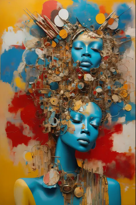 in the style of cyberpunk futurism, african influence, raw etam, light blue and gold, michael creese, steelpunk, michael hussar,...