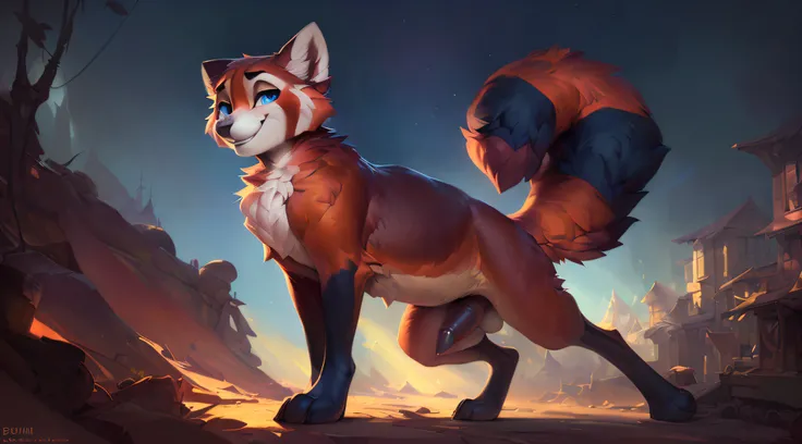 uploaded the e621, by Pixelsketcher, by Bayard Wu, by Thomas Benjamin Kennington , by Einshelm, solo (((wild))), red panda ((taur)) with (fluffy tail) and ((light navy blue eyes)), male, male, ((only)) male, ((male only)), ((voluminous chest)), ((fluffy ne...
