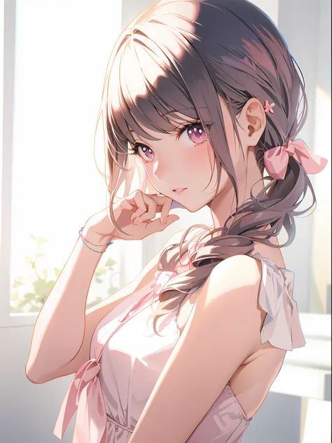 anime girl with long hair and pink dress looking at camera, smooth anime cg art, anime. soft lighting, soft anime illustration, beautiful anime portrait, kawaii realistic portrait, portrait anime girl, cute anime girl portraits, cute anime girl portrait, beautiful anime girl, artwork in the style of guweiz, detailed digital anime art, cute anime girl