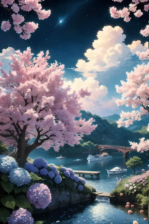 painting of a beautiful landscape with a river and a bridge, beautiful art uhd 4 k, anime beautiful peace scene, anime nature, a...