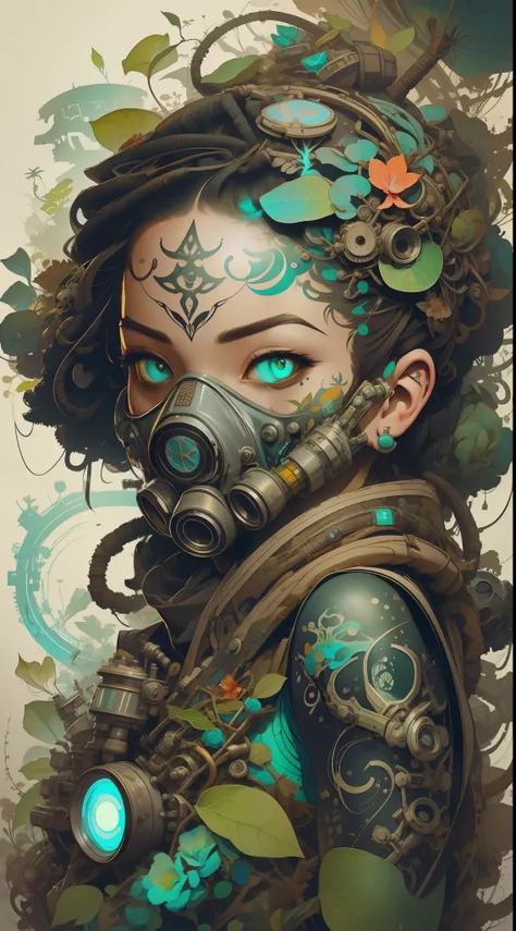 tattoo design, anna dittmann, alberto seveso, james jean, 16k, afrofuturism, biophilic design, chaotic, collage art (1mechanic girl with gas mask neon)
