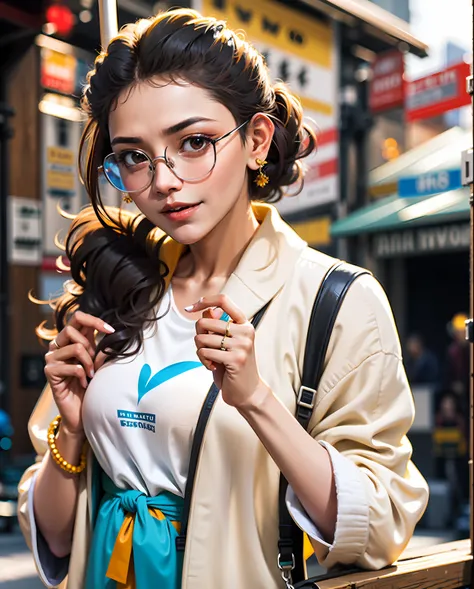 araffe woman in a tan jacket and white top holding a pair of glasses, nivanh chanthara, cindy avelino, headshot profile picture, cute beautiful, ruan jia beautiful!, portait photo profile picture, serena malyon, ruan cute vtuber, fanart, young and cute gir...