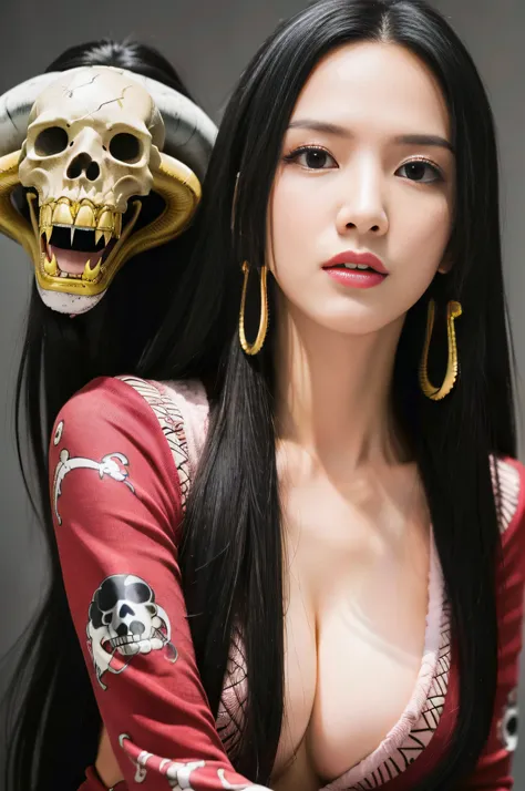 (((masterpiece+best quality+high resolution+ultra-detailed))), boa hancock, long silky black hair, high nose, sharp eyes, noble ...