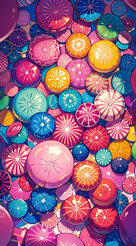 pink candy land, pillows, rainbow mix,vibrant colors,8k,sharp,anime,