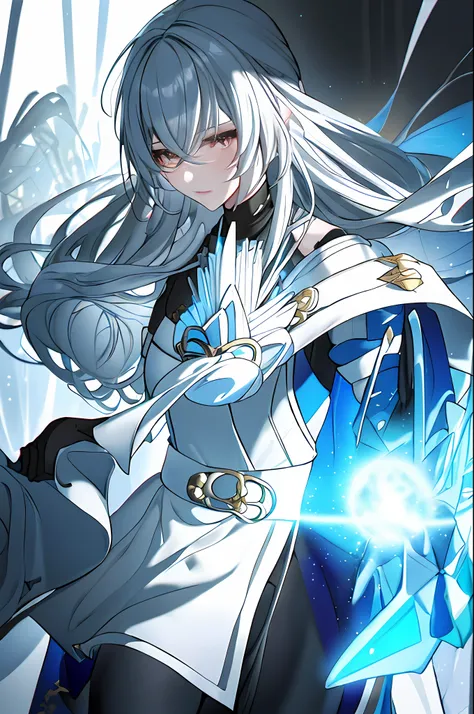 1girl, bangs, white hair, long hair, white eyes, tights, dress, gloves,(Masterpiece: 1.2), (Best Quality), 4k, Ultra-detailed, (Dynamic composition: 1.4), Rich in detail and color, (Glow, Atmospheric lighting), (colorful),(finely detailed beautiful eyes an...