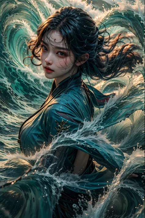 best quality,masterpiece,ultra high res,1girl,beautiful_face,detailed skin, yushui，water，waves，.