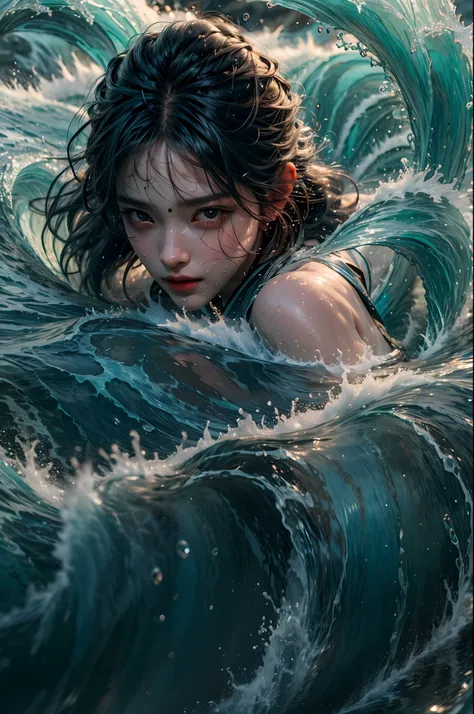 best quality,masterpiece,ultra high res,1girl,beautiful_face,detailed skin, yushui，water，waves，