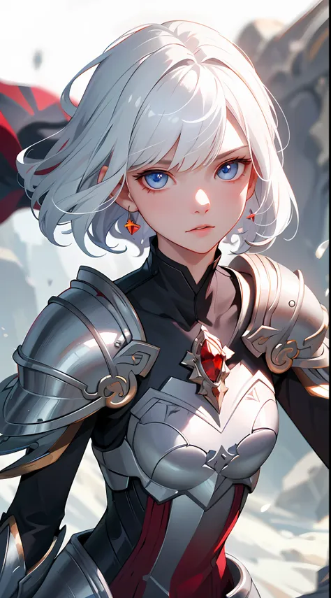 (best quality), (masterpiece), 1 girl, upper body, detailed eyes, detailed armor, hiqcgbody, medium chest, white hair, eye color...