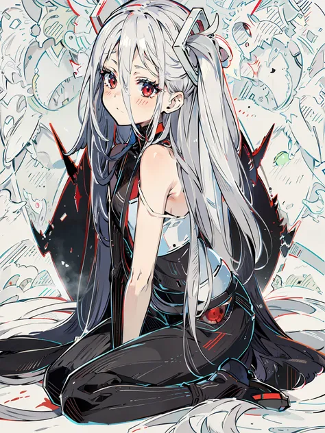 best color scheme silver hair red eyes plain white background