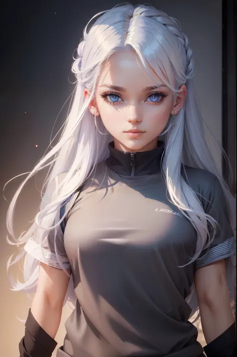 ((high quality, masterpiece:1.4)), 1girl, upper body, gym clothes, white hair, rainbow colored hair, gradient hair, pretty face,...