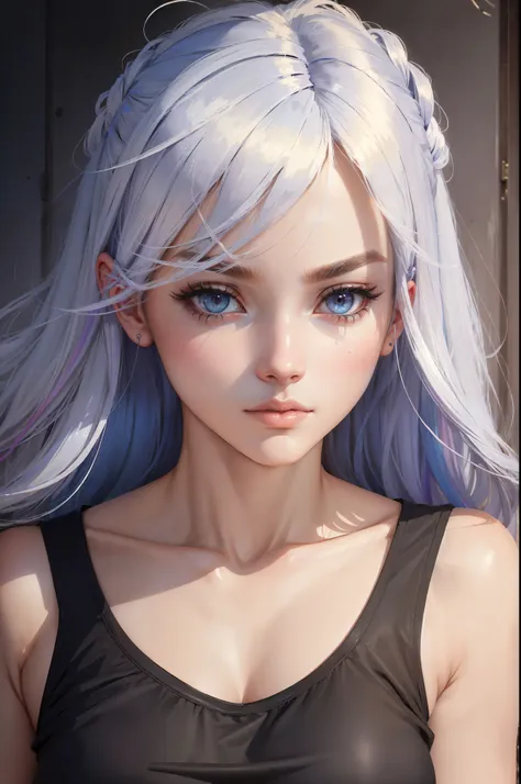 ((high quality, masterpiece:1.4)), 1girl, upper body, gym clothes, white hair, rainbow colored hair, gradient hair, pretty face,...