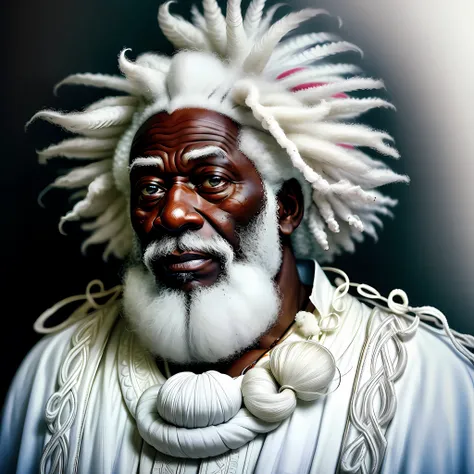 An old afro man, white clothes, serene look, colorful white hair, hyper realistic photo, photography, beautiful, black background,
masterpieces, top quality, best quality, official art, beautiful and aesthetic, realistic,