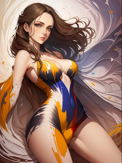 Masterpiece, best quality, just a very beautiful woman wearing an elegant design Clothes in Bern, paint painting style, with a landmark, perfect poses, soft colors, fluid brushstrokes, low angle, paint painting .