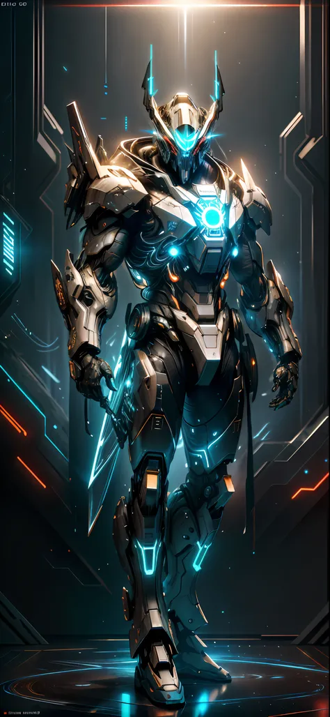 realistic,shiny,reflective,bioluminic, galactic cybernetic mask,mecha,(executioner:1.2),cloak,sh4g0d,GlowingRunes_red,fullbody,cinemnatic,dark background,backlight,high contrast,