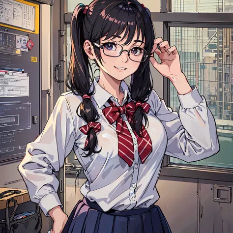 brooding, troubled face, (((school uniform)), glasses, cute underwear, 8k, best quality, 16 years old, smile, looking at camera,...