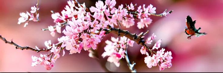 sakura blossomed realistic tree, with a bird