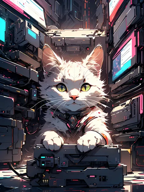 mg mao,exquisite visuals,high-definition,masterpieces,a cat, cyberpunk, sci-fi, cinematic lighting,