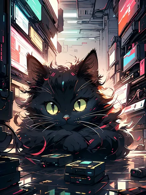 mg mao,exquisite visuals,high-definition,masterpieces,a cat, cyberpunk, sci-fi, cinematic lighting,