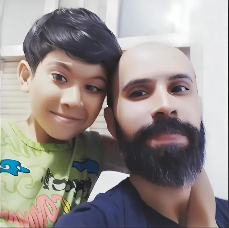 There is a man and a boy who are posing for a photo, with a child, profile picture, 3d carton