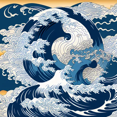 katsushika hokusai-style line art design, hokusai-style dark blue rough wave pattern design. ukiyo-e style in the highest qualit...