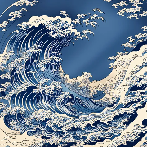 katsushika hokusai-style line art design, hokusai-style dark blue rough wave pattern design. ukiyo-e style in the highest qualit...